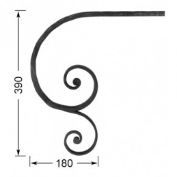 fer forgé Volute à noyaux forgés fer carré HAUTEUR 390 mm Carré 14x14 - Ref VOLS40GL