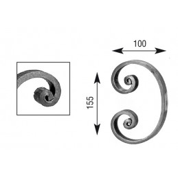 fer forgé Volute à noyaux HAUTEUR 100 mm x 155 mm LARGEUR Plat 14x6 - Ref V106L14X6