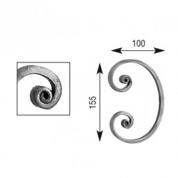 fer forgé Volute à noyaux HAUTEUR 100 mm x 155 mm LARGEUR Plat 14x6 - Ref V206L14X6