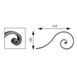 fer forgé Volute à noyaux HAUTEUR 100 mm x 210 mm LARGEUR Plat 14x6 - Ref V115L14X6