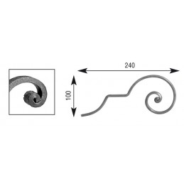 fer forgé Volute à noyaux HAUTEUR 100 mm x 240 mm LARGEUR Plat 14x6 - Ref V114L14X6