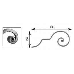 fer forgé Volute à noyaux HAUTEUR 100 mm x 240 mm LARGEUR Plat 14x6 - Ref V214L14X6