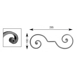 fer forgé Volute à noyaux HAUTEUR 100 mm x 295 mm LARGEUR Plat 14x6 - Ref V110L14X6