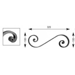 fer forgé Volute à noyaux HAUTEUR 100 mm x 320 mm LARGEUR Plat 14x6 - Ref V102L14X6