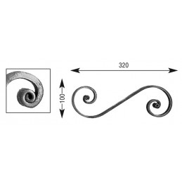 fer forgé Volute à noyaux HAUTEUR 100 mm x 320 mm LARGEUR Plat 14x6 - Ref V202L14X6