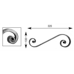 fer forgé Volute à noyaux HAUTEUR 100 mm x 320 mm LARGEUR Plat 14x6 - Ref V203L14X6