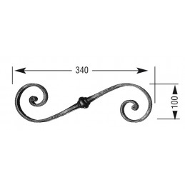 fer forgé Volute décorative HAUTEUR 100 mm x 340 mm LARGEUR Rond 14 - Ref VD3