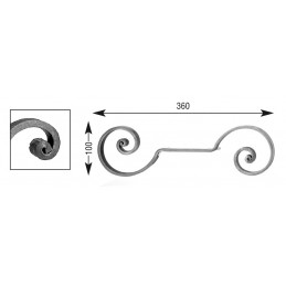 fer forgé Volute à noyaux HAUTEUR 100 mm x 360 mm LARGEUR Plat 14x6 - Ref V101L14X6