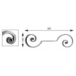 fer forgé Volute à noyaux HAUTEUR 100 mm x 360 mm LARGEUR Plat 14x6 - Ref V201L14X6