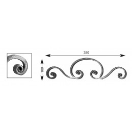 fer forgé Volute à noyaux HAUTEUR 100 mm x 380 mm LARGEUR Plat 14x6 - Ref V204M14X6