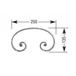 fer forgé Volute à noyaux forgés fer plat HAUTEUR 135 mm x 250 mm LARGEUR Plat 18x6 - Ref VP4M18X6