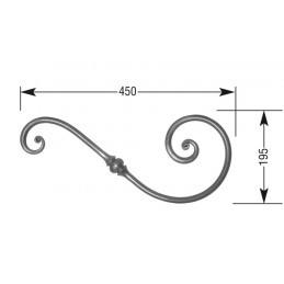 fer forgé Volute à noyaux forgés fer rond HAUTEUR 195 mm x 450 mm LARGEUR Rond 14 - Ref VR8-14