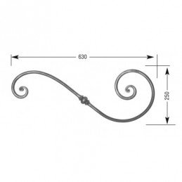 fer forgé Volute à noyaux forgés fer rond HAUTEUR 250 mm x 630 mm LARGEUR Rond 14 - Ref VR12-14