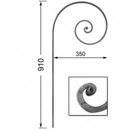 fer forgé Volute à former HAUTEUR 910 mm x 350 mm LARGEUR Plat 20x10 - Ref VF200-20X10