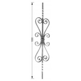 fer forgé Barreau avec volutes et torsades 1000 mm x 180 mm Carré 12x12 - volute Plat 12x6 - Ref IMP4