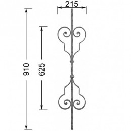 fer forgé Barreau forgé HAUTEUR 910 mm - motif L. 215 x H.625 mm Carré 14x14 - Ref 30V110-14-910