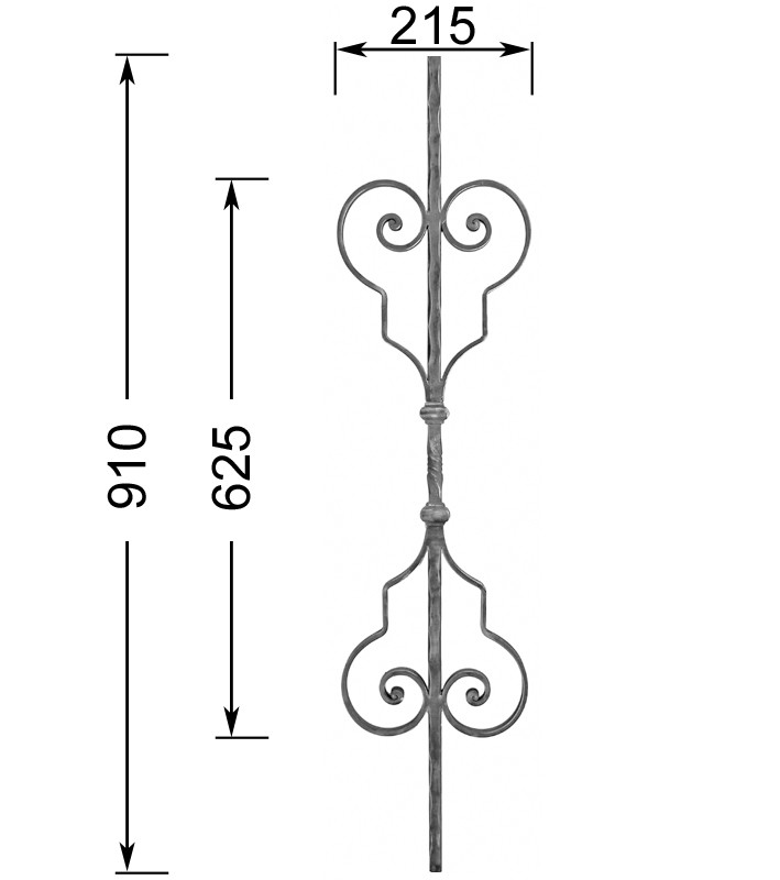 Barreau Forgé HAUTEUR 910 Mm - Motif L. 215 X H.625 Mm Carré 14x14 ...