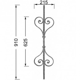 fer forgé Barreau forgé HAUTEUR 910 mm - motif L. 215 x H. 625 mm Carré 14x14 - Ref 30V115-14-910