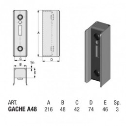 fer forgé Gache fermée pour serrure à crochet  - Ref GACHEA48