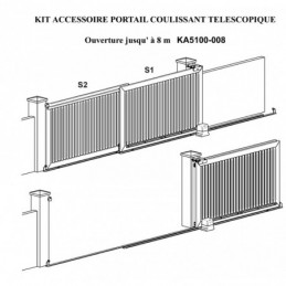 fer forgé Kit Portail coulissant télescopique ouverture jusqu'à 8 mètres  - Ref KA5100-008