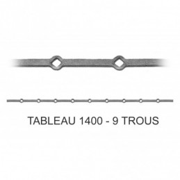 fer forgé Traverse à trous renflés à chaud sur mesure HAUTEUR 1400 mm tableau Carré 20x20 - Ref TR1-20-1400