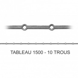 fer forgé Traverse à trous renflés à chaud sur mesure HAUTEUR 1500 mm tableau Carré 20x20 - Ref TR1-20-1500