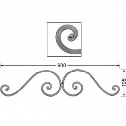 fer forgé Volute décorative fronton de portail HAUTEUR 195 mm x 900 mm LARGEUR Rond 14 - Ref FP10