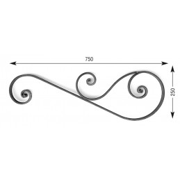 fer forgé Volute décorative fronton de portail HAUTEUR 250 mm x 750 mm LARGEUR Plat 20x8 - Ref FP2