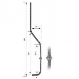 fer forgé Barreau forgé galbé HAUTEUR 910 mm Carré 14x14 - Ref 22GS-14-910