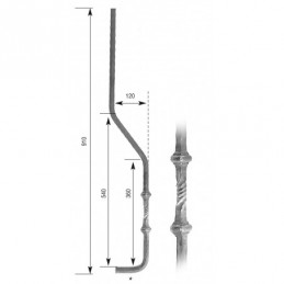 fer forgé Barreau forgé galbé HAUTEUR 910 mm Carré 14x14 - Ref 30GS-14-910