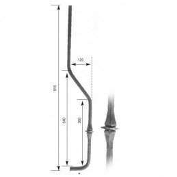 fer forgé Barreau forgé galbé HAUTEUR 910 mm Carré 14x14 - Ref 5GS-14-910