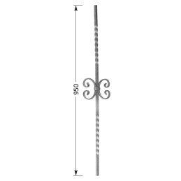 fer forgé Barreau avec volutes centrales et torsades 950 mm x 170 mm Carré 14x14 - volute Plat 14x6 - Ref IMP1