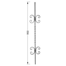 fer forgé Barreau avec volutes et torsade centrale 950 mm x 170 mm Carré 14x14 - volute Plat 14x6 - Ref IMP2